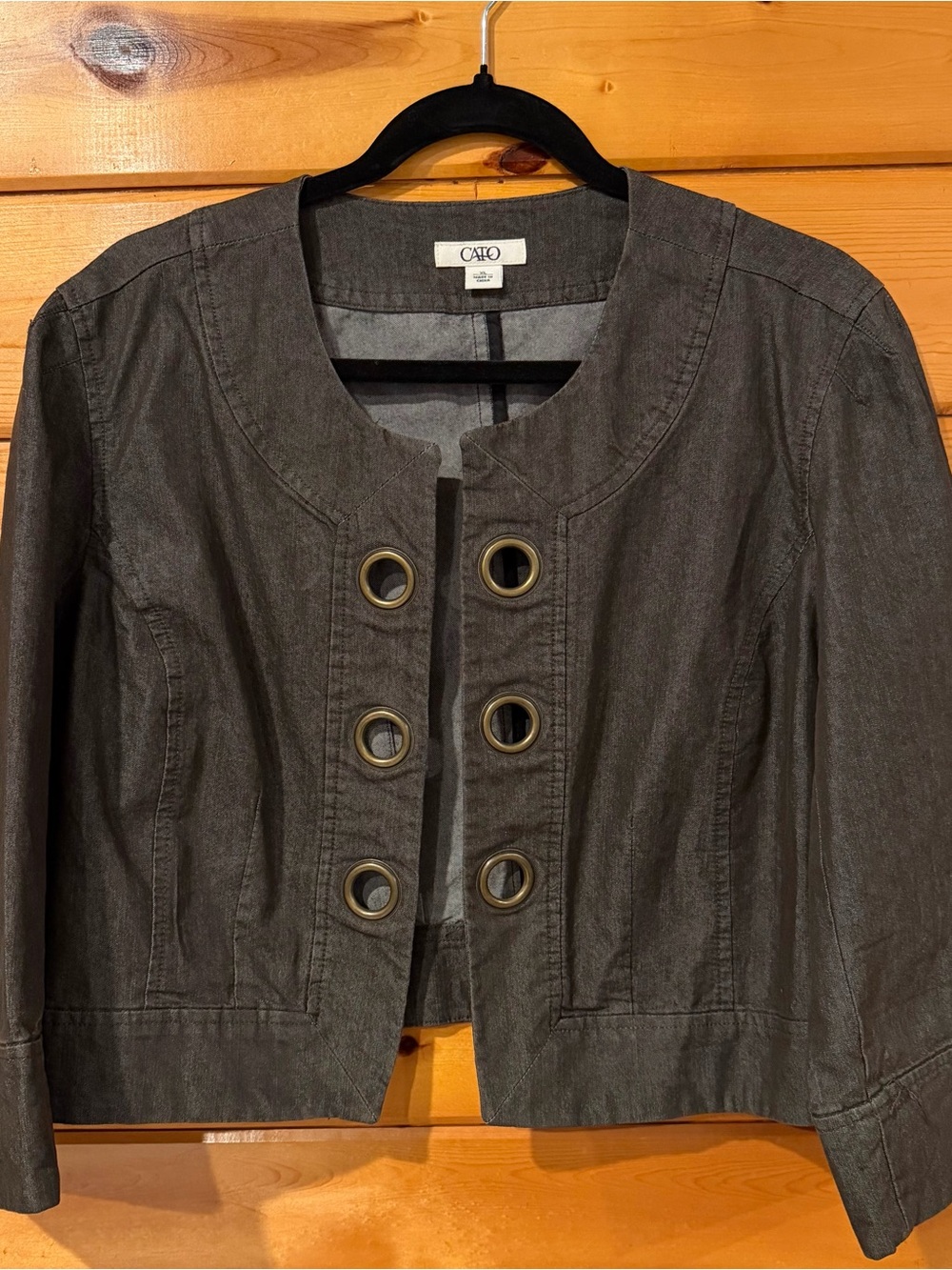 Cato Charcoal Jean Jacket with Brass Eyelets